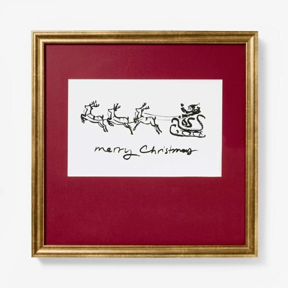 14x14 Merry Christmas Santa & Reindeer Wall Art -‎ Threshold Studio McGee 2024